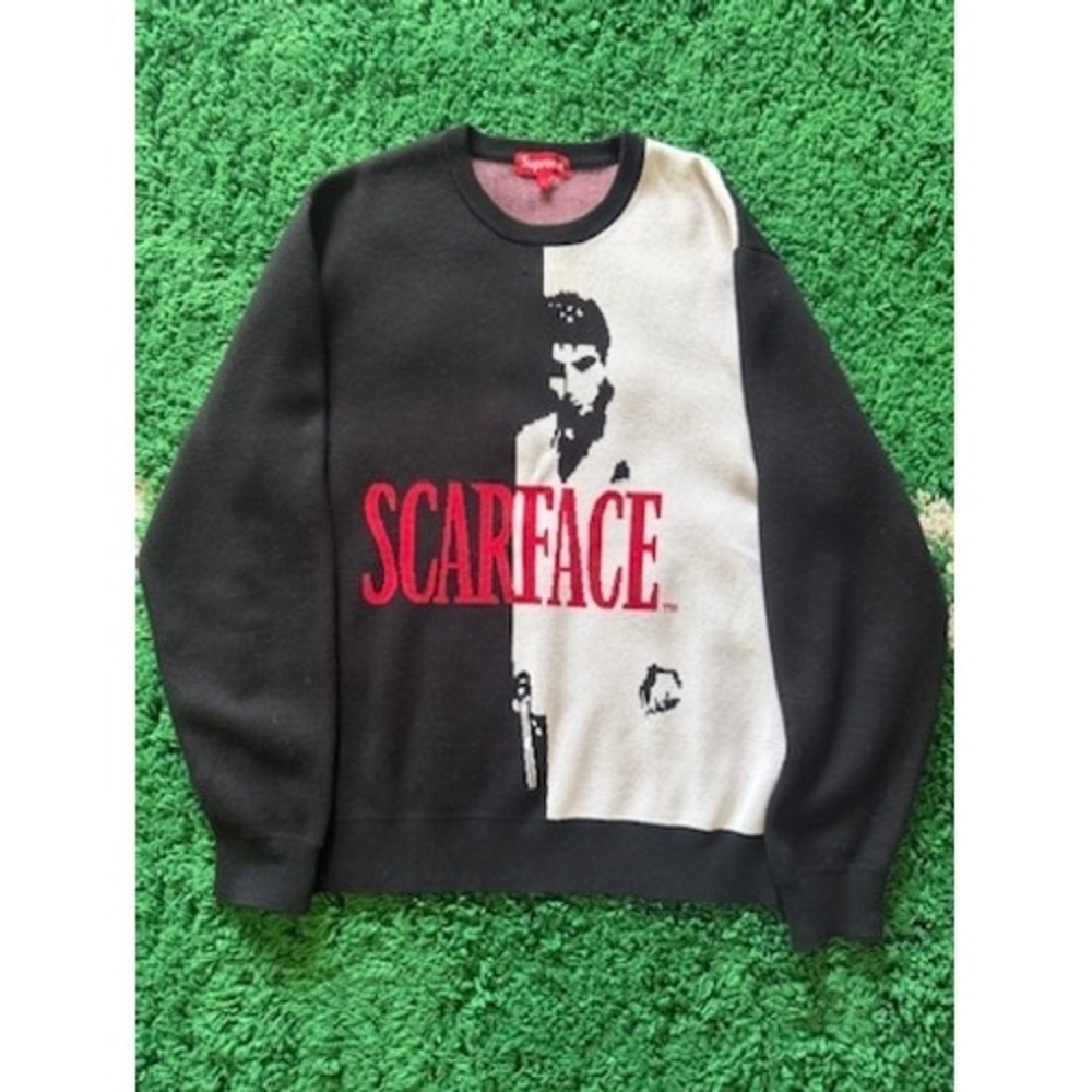 Supreme Scarface Crewneck Sweater Black White Tony Montana Knit L - Picture 1 of 5